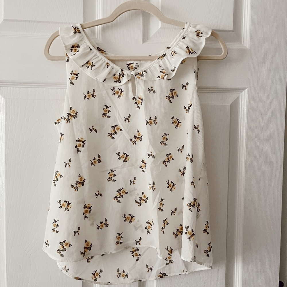 Mine | White and Yellow Floral Blouse | Size M